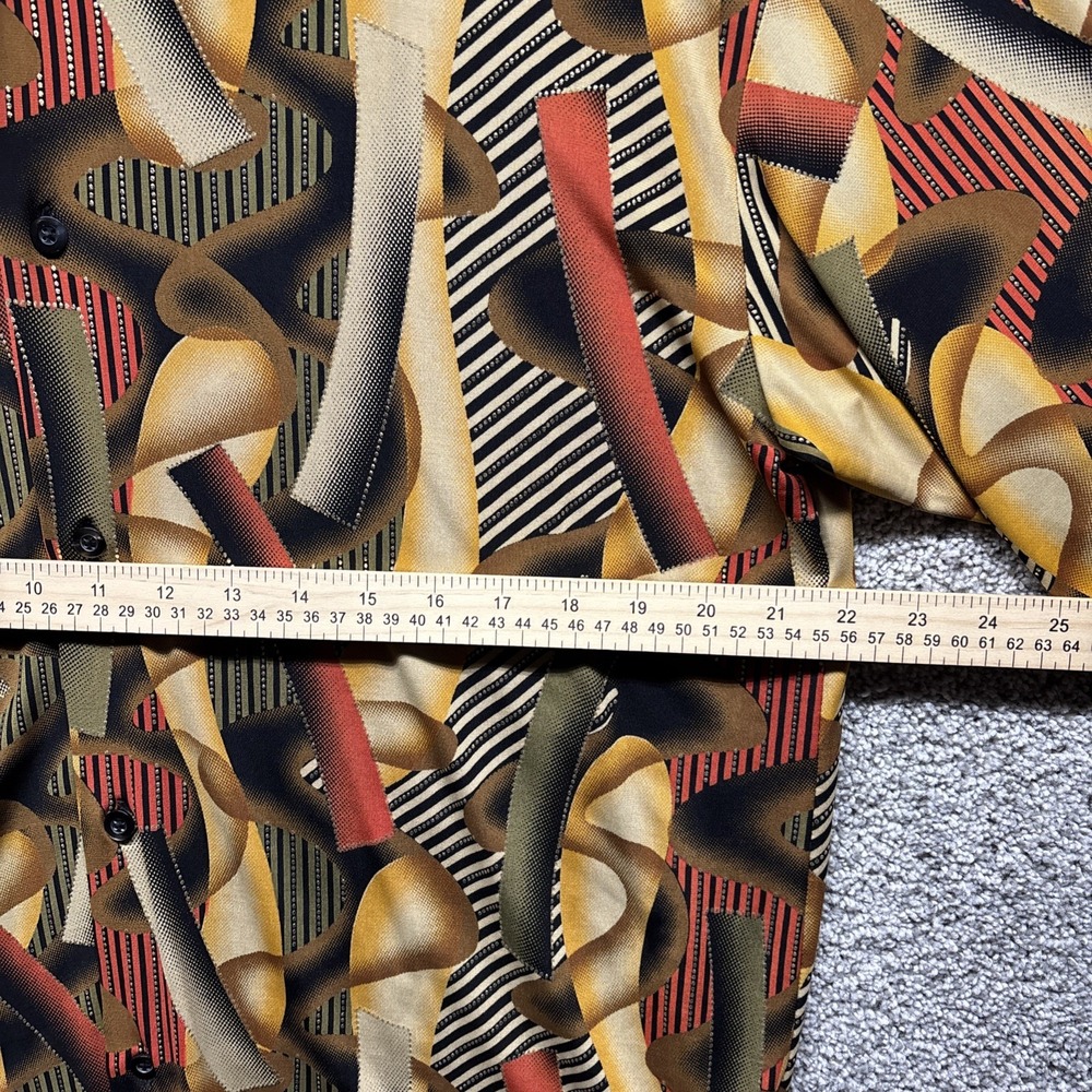 Vintage Creme De Silk Shirt‎ Mens MEDIUM Abstract Art ColorBlock Metallic Button - Picture 6 of 16